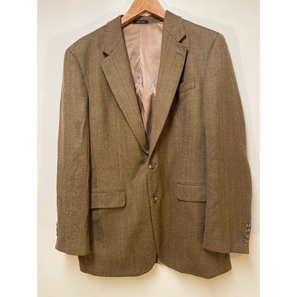 Lauren Ralph Lauren Sport Coat‎ Mens 42L Brown Lambswool Herringbone Blazer